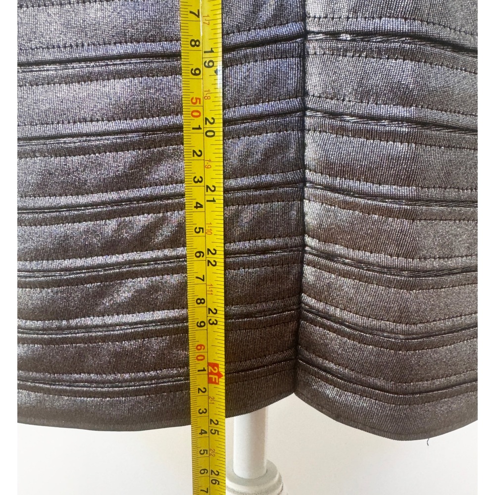 BCBGMAXAZRIA Metallic Bandage Strapless Bodycon Mini Dress Silver Black Medium - Picture 7 of 8